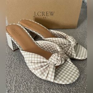 J Crew Light Khaki Printed Knotted Mid Block Heel Sandals US size 8 / EU 38.5